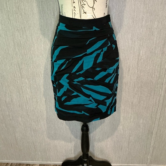DKNY Black and Teal Pencil Skirt Size 6 - Picture 1 of 7